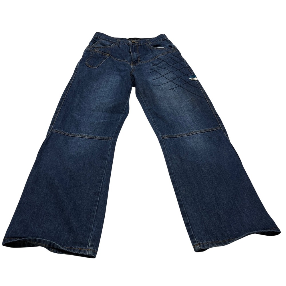 VTG Rocawear Game Hunters Boys Jeans 16 Dark Blue Heavy Embroidered Wide Leg Y2K
